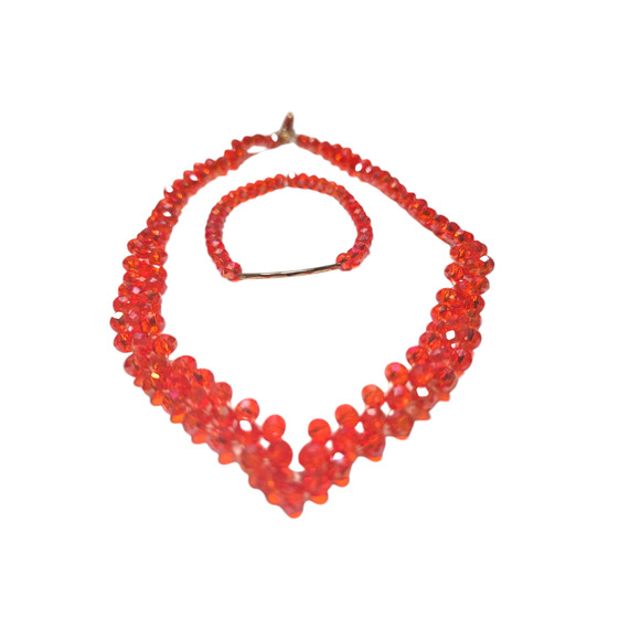 Rubylishious 
Handmade orange beads necklace and bracelet set
Small/medium has - Picture 2 of 4